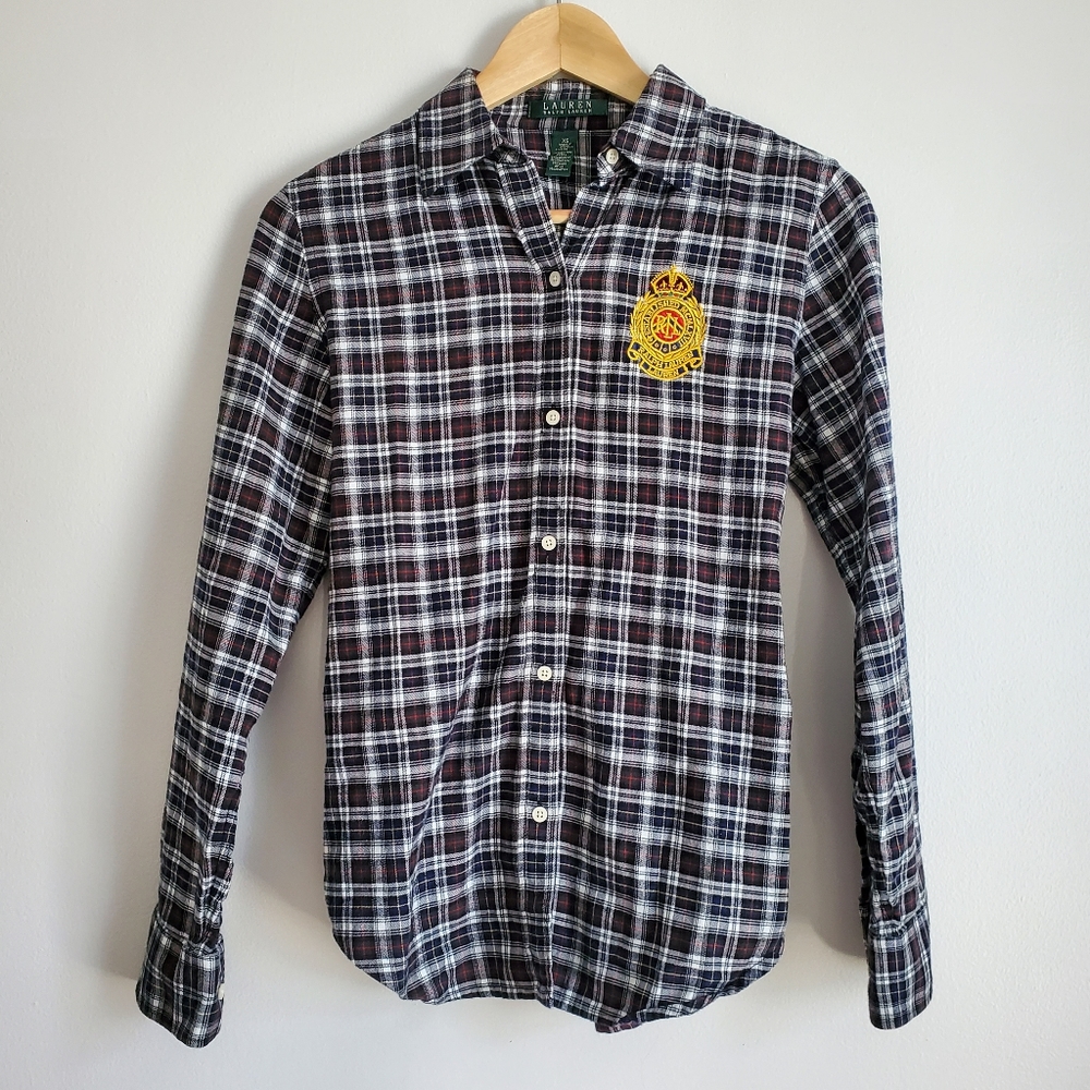 Lauren by Ralph Lauren Plaid Flannel Button Up Shirt Size XS